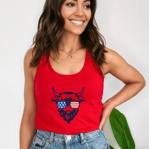 Simply Sage Market Patriotic Cow Sunglasses Racerback Tank - 1 of 3