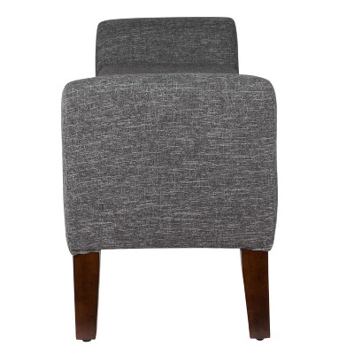 Gray Tweed Upholstered Storage Bench with Walnut Legs