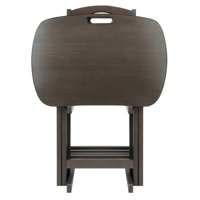 Oyster Gray 5-Piece Contemporary Wood Snack Table Set with Storage Stand