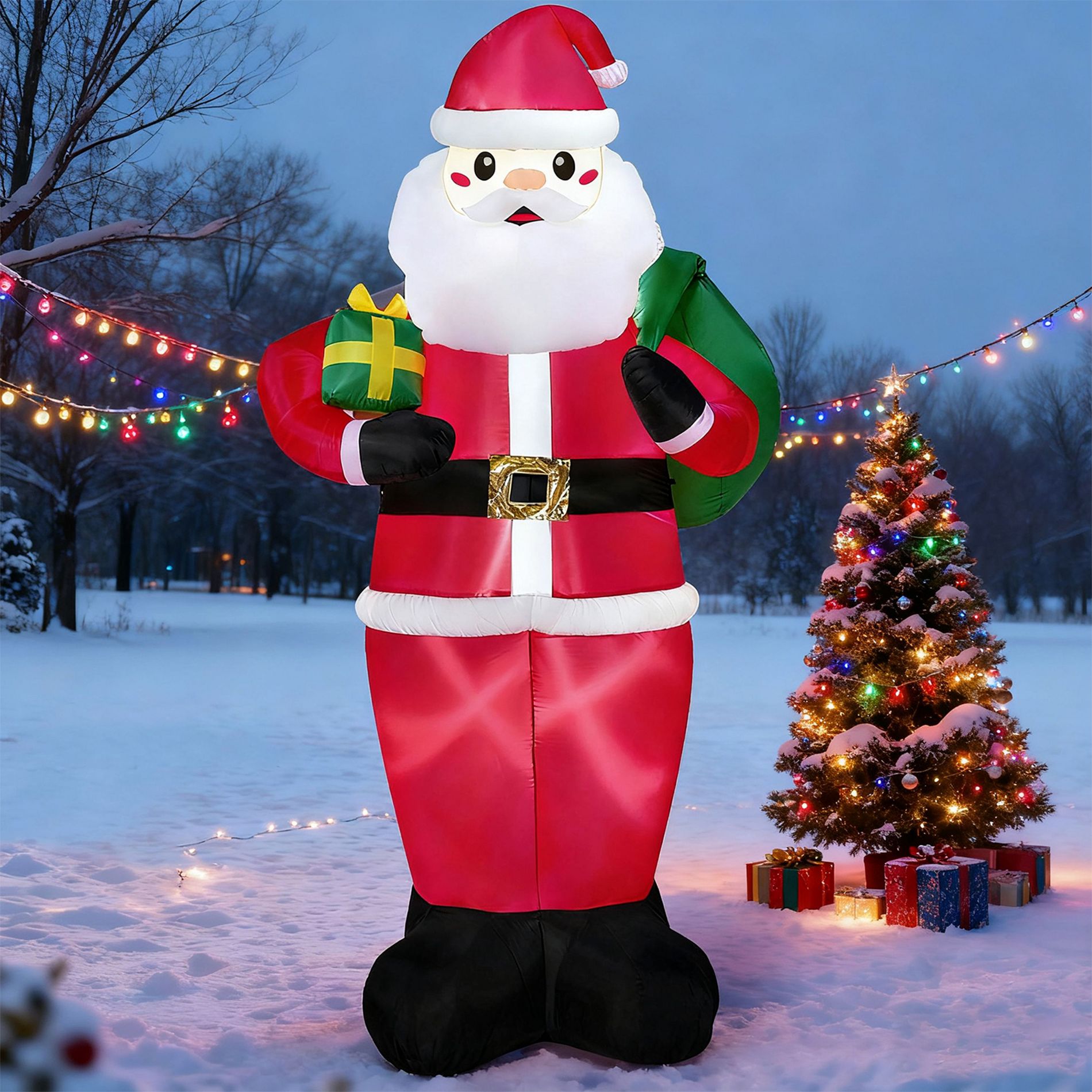 Joyfy 12 FT Giant Christmas Inflatable Decoration, Santa with Gifts Inflatable with Built-in LEDs for Xmas Party Indoor Outdoor Yard Lawn Decorations