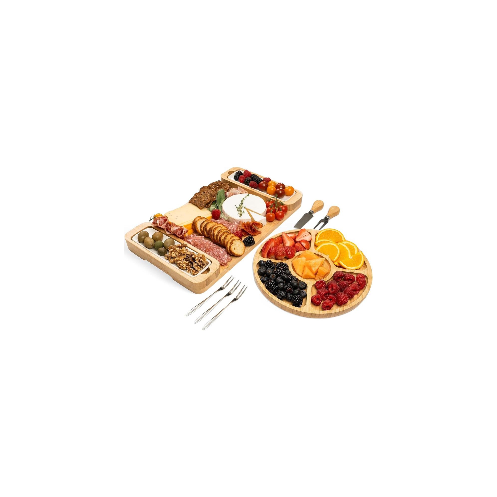 Bamboo Charcuterie Board Set with Utensil Drawer, Large Cheese Board and Serving Tray for Appetizers, Meats, Fruits, Crackers, and Entertaining