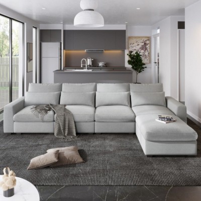 Extra-Large, Contemporary L-Shaped Sectional Sofa with Feather Padding, Multi-Functional Sofa with Flipable Chaise for the Living Area