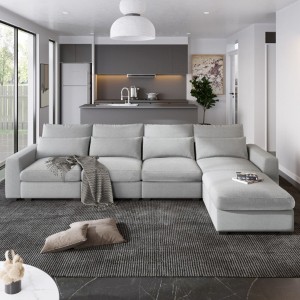 Extra-Large, Contemporary L-Shaped Sectional Sofa with Feather Padding, Multi-Functional Sofa with Flipable Chaise for the Living Area - 1 of 4