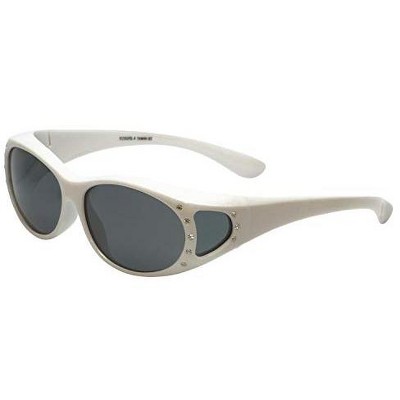 Calabria 2866 POLARIZED Unisex Medium Fitover Sunglasses in White with Rhinestones/grey - Frame(Width:140mm/Height:38mm)