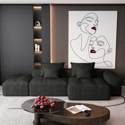 4 PCS Oversized Modular Sofa, 2 Seat DIY Layout Design Sofa with Chaise Lounge and Armrest and Ottoman, Tufted Sofa with Cushion-Coolbibila