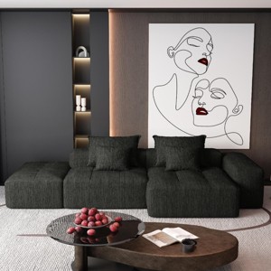 4PCS Modern Oversized Modular Sofa, DIY Layout Sofa with Ottoman and Armrest, Tufted Sofa with Chenille Fabric Pillows-Baofuwish - 1 of 4