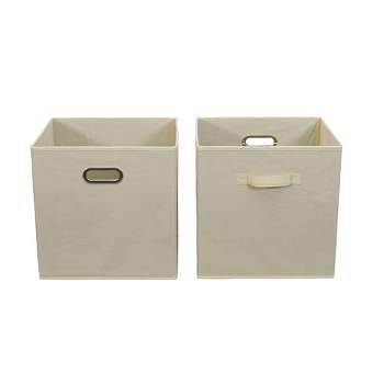 Household Essentials Wide Storage Box with Lid Natural with Brown Trim