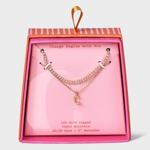 14K Gold Dipped Cubic Zirconia Initial Necklace Set 2pc - A New Day™ Gold - 1 of 3