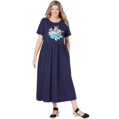 Woman Within Women's Plus Size Short-Sleeve Scoopneck Empire Waist Dress