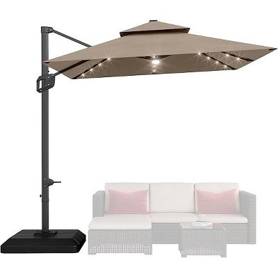 10' x 10' Heavy Duty Square Solar Cantilever Umbrella, 2-Tier Aluminum  Outdoor Patio Umbrella with Weighted Base 360-Degree Rotation for Backyard