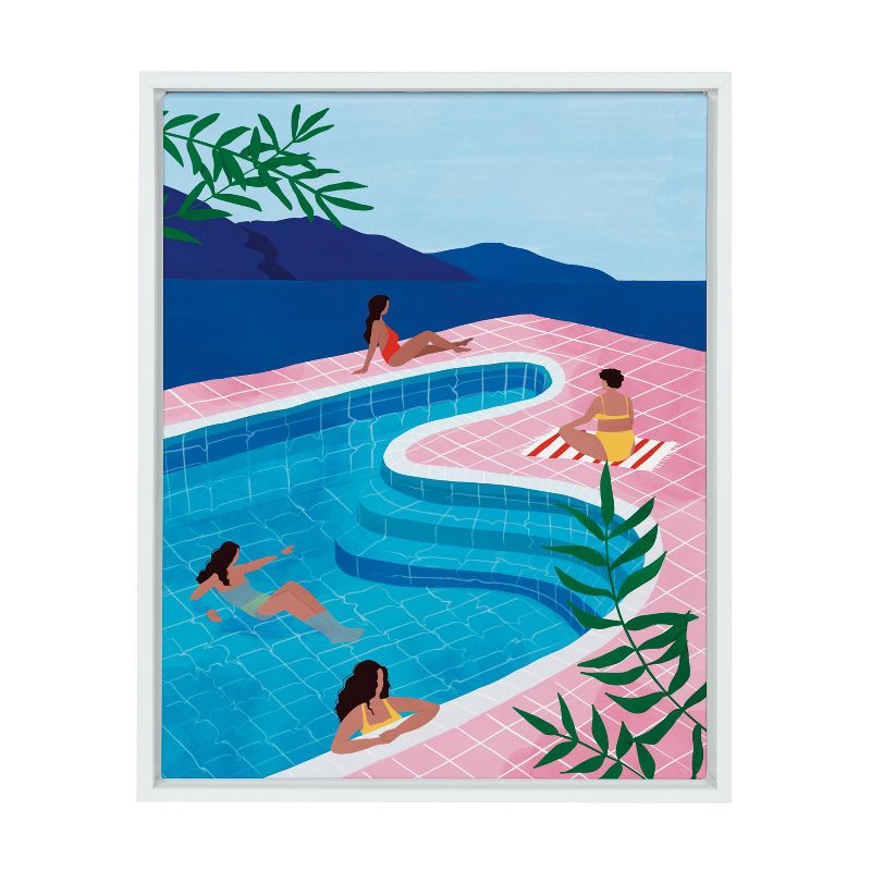 18&#34; x 24&#34; Sylvie Pool Ladies By Maja Tomljanovic Framed Wall Canvas White - Kate & Laurel All Things Decor: UV-Resistant, Modern Frame, Easy Hang, 1 of 8