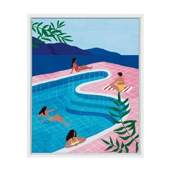 18" x 24" Sylvie Pool Ladies By Maja Tomljanovic Framed Wall Canvas White - Kate & Laurel All Things Decor: UV-Resistant, Modern Frame, Easy Hang