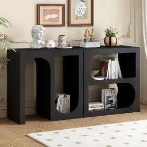 PAGED Modular Console Table with Rectangular Exterior and Curved Interior Design, 2 Adjustable Modules, Modern Entryway Sofa Side Table - 1 of 4