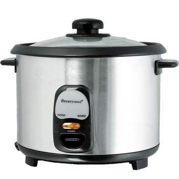 Rice Cooker, 6 x 6 x 7, 8-Cups, White, Stainless Steel, Brentwood TS-180S