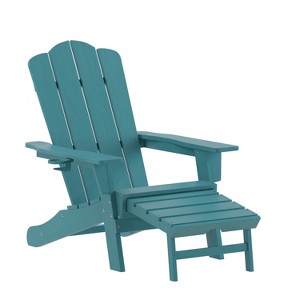 Flash Furniture Newport HDPE Adirondack Chair with Cup Holder and Pull Out Ottoman, All-Weather HDPE Indoor/Outdoor Lounge Chair - 1 of 4