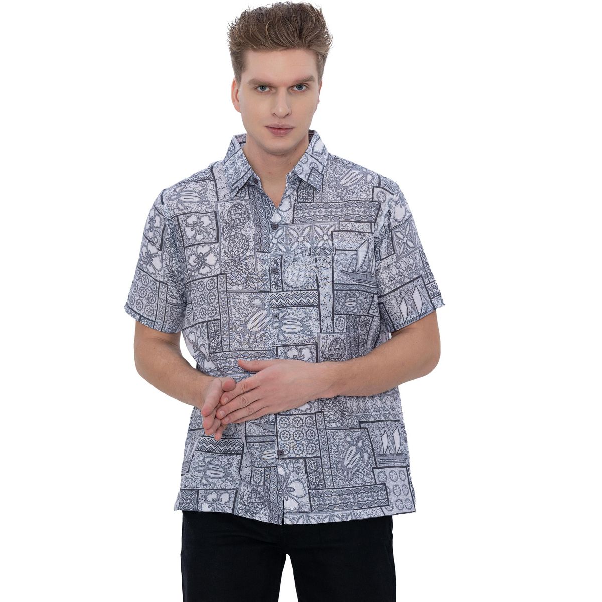 HAPPY BAY Mens Hawaiian Shirts Short Sleeve Button Down Shirt Men's Casual Shirts Vacation Tropical Summer Party Shirts for Men Funny XXL Grey Floral