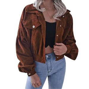 Coolmee Women's Cropped Shacket Fashion Button Down Corduroy Shacket Jackets Casual Long Sleeve Crop Jackets Tops - 1 of 3