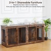 Large Dog Crate Furniture Two-Room Wooden Dog Crate Furniture with Double Doors Partition Indoor Dog House 71Inch,Brown - 2 of 4