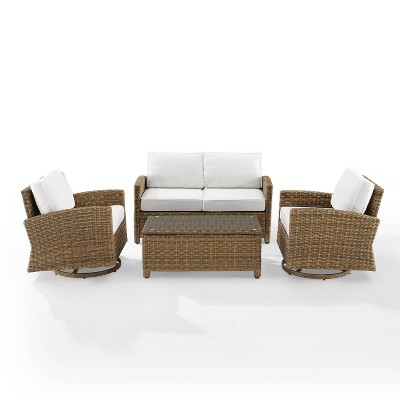 Bradenton 4-Person Weathered Brown Outdoor Conversation Set with Sunbrella White Cushions