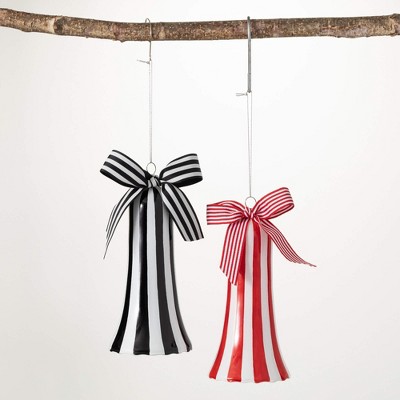 7"H Sullivans Striped Bell Ornament - Set of 2  Multicolored Christmas Ornaments