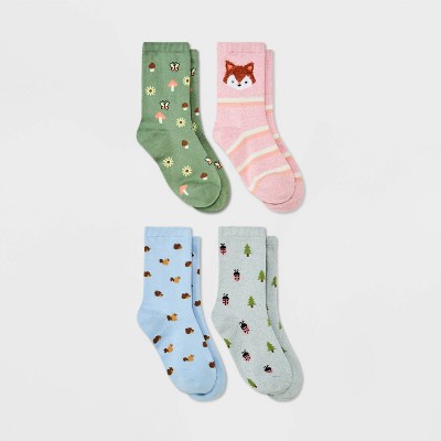 Girls' 4pk Super Soft Dog Crew Forest Socks - Cat & Jack™ 
