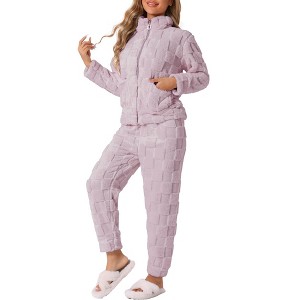 cheibear Women's Flannel Long Sleeve Soft Winter Warm Rabbit Pattern Pajama Sets with Pockets - 1 of 4