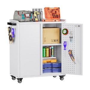SUXXAN Metal Tool Cabinet with Pegboard and 4 Hooks,Garage Metal Storage Cabinet with Wheels,Assembly Required - 1 of 4