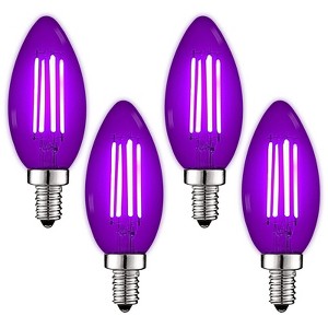 Luxrite E12 LED Filament Purple Light Bulbs, 4.5W (40W Equivalent), Colored Glass Candelabra Bulb, UL Listed, E12 Base, Indoor Outdoor 4 Pack - 1 of 4