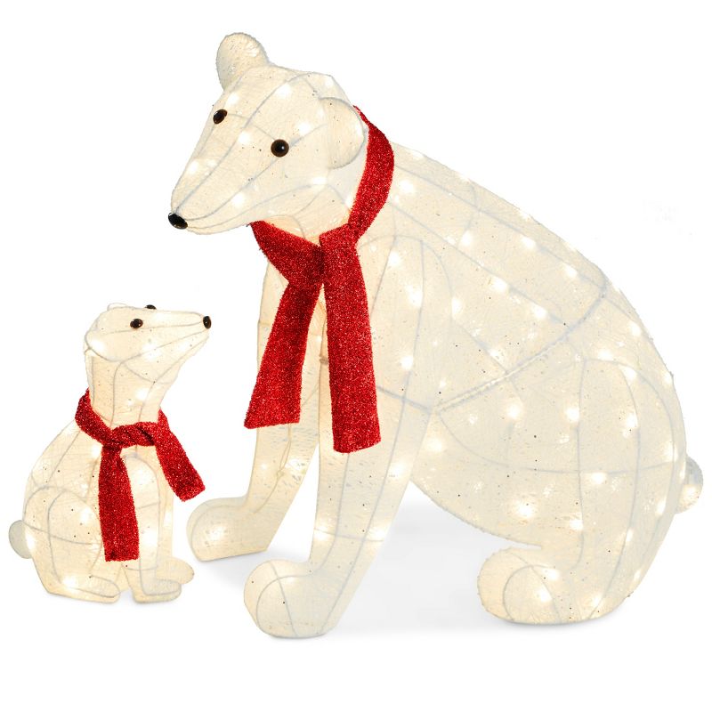 Best Choice Products Large Lighted Polar Bear Family w/ 145 Pre-Strung LED Lights, Zip Ties, Ground Stakes - Red/White, 1 of 8