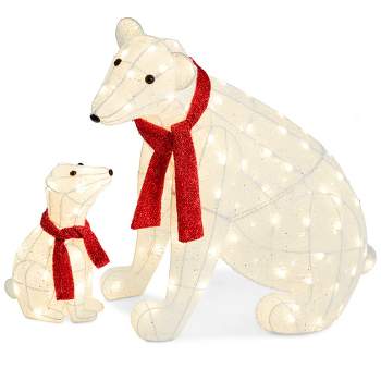 Best Choice Products Large Lighted Polar Bear Family w/ 145 Pre-Strung LED Lights, Zip Ties, Ground Stakes - Red/White