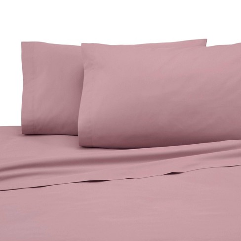 Blush Pink  Dusty Rose Orchid Cassis Cotton Sateen Sheet Set Bedding by Spoonflower Berry Mauve Sheets Block Cassis Rose by wren_leyland