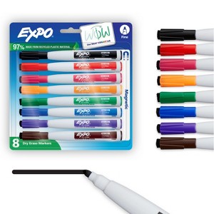 Expo 8pk Dry Erase Markers Magnetic & Eraser Fine Tip Multicolored: Whiteboard Markers, Thin, Low Odor, Art & Stationery - 1 of 4