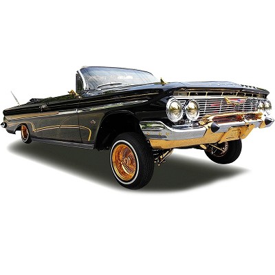 1961 Chevrolet Impala Open Convertible Lowrider Black with Gold "American Collectibles" 1/18 Diecast Model Car by Sun Star