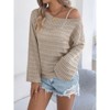 Coolmee Women's Crochet Hollow Out Drop Shoulder Scoop Neck Long Sleeve Sweater Top - 3 of 4