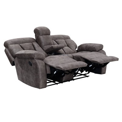 Gray Fabric Reclining Loveseat with Cup Holder and Console