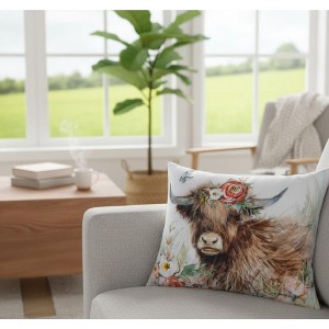 Bloom Highland Cow Climaweave Pillow – Rustic Farmhouse Accent 18x13 inch by Manual Woodworkers and Weavers - 1 of 3