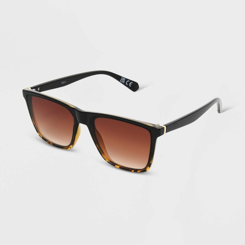 Women&#39;s Shiny Plastic Square Sunglasses with Gradient Lenses - Universal Thread&#8482; Black/Tortoise Print, 3 of 6