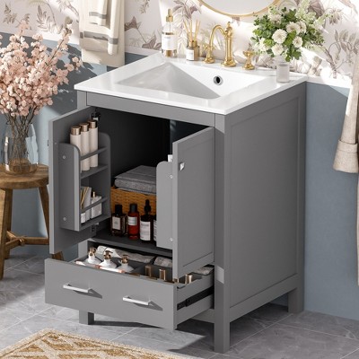 Grungis Bathroom Vanity with Single Combination Under Counter Sink and Soft Closure,Bathroom Storage Cabinet with 2 Doors and a Drawer