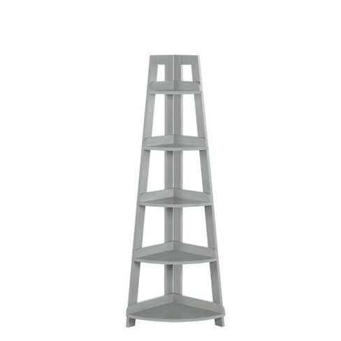 Gray corner store ladder shelf