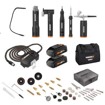 Worx MAKERX WX996L 6 Tool Kit: Rotary Tool, Wood & Metal Crafter, Air Brush, Heat Gun, Grinder and LED Flex Light in Carry Bag