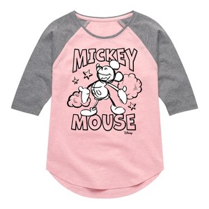 Girls' - Disney - Mickey Mouse Classic Sketch Shirt Tail Raglan Graphic T-shirt - 1 of 4