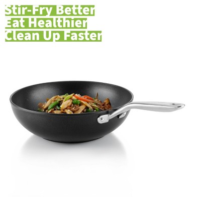 12-Inch Black Aluminum Nonstick Wok with Stainless Steel Handle