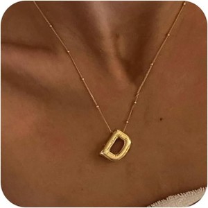 Bubble Gold Letter Necklace, 14k Gold Plated Balloon Initial Pendant, Dainty Chunky Custom Name Necklace for Women - 1 of 4