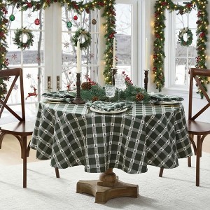 Plaid Christmas Tablecloth, Round/Oval Table Cloth with Premium Cotton for Christmas Decor & Modern Farmhouse Decor - 1 of 4