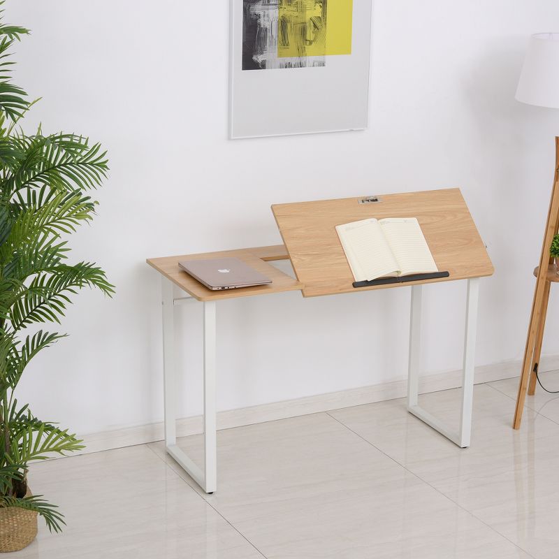 HOMCOM Modern Drafting Drawing Table with Adjustable Tiltable Tabletop, Writing Office Desk Artist Workstation, Oak, 3 of 6