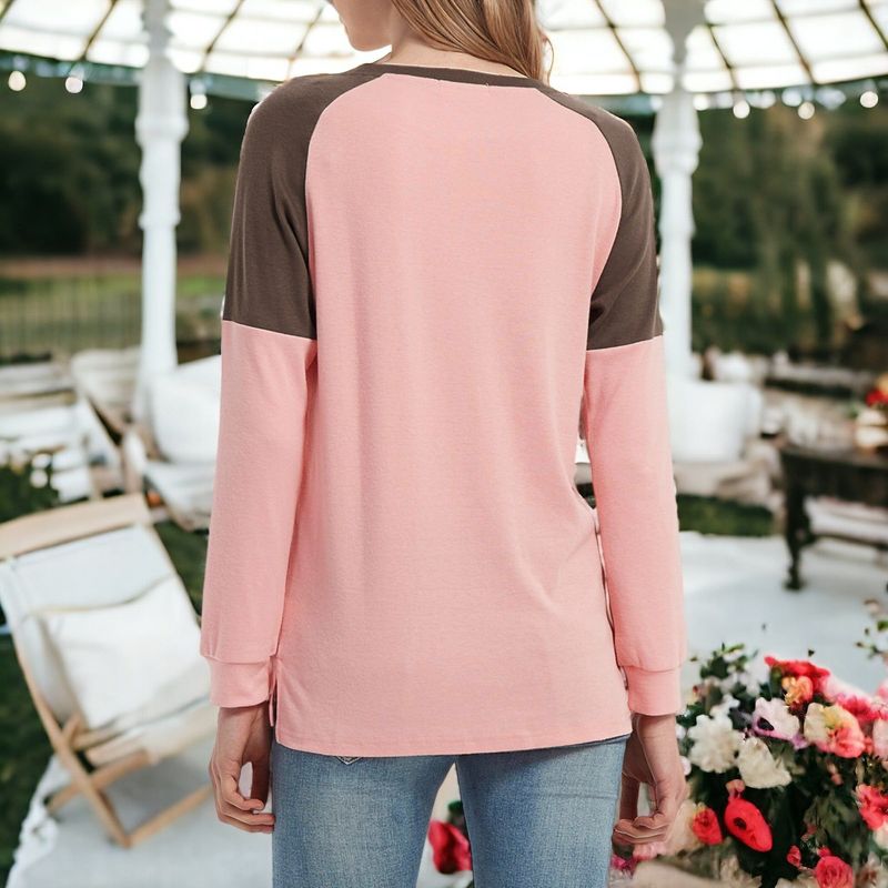 Anna-Kaci Women's Casual Crewneck Sweatshirts Long Sleeve Color Block Blouses Side Slit Pullover Tops, 3 of 7