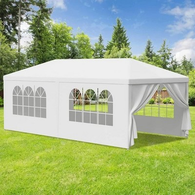 10×30 FT Outdoor Garden Gazebo, Gazebo with Iron Tube and PE Canopy, Wedding Party Tent Marquee with 5 Removable Sidewalls-Coolbibila