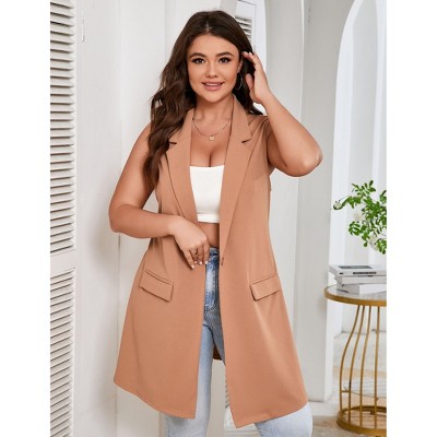 Plus Size Blazer Vest for Women Sleeveless Single Button Casual Vest