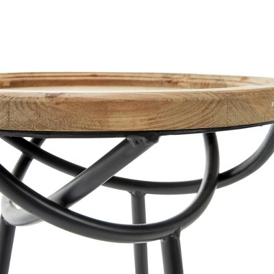 Easton Natural Wood and Black Metal Round Side Table