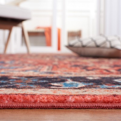 Riviera Red and Blue Square Washable Area Rug